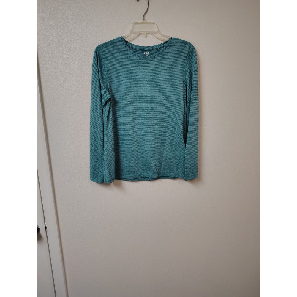 Athletic Works Womens Teal Space Dye Long Sleeve‎ Performance Top Crew Neck